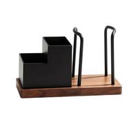 Coffee Cup and Lid Holder with Wood Base 3 Compartments Decorative Storage