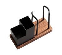 Coffee Cup and Lid Organizer with Wood Base - 3 Compartments Decorative