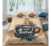 Coffee Cup Art Parure de Lit Microfibre résistante 3 Pièces 3D Effet Léger Vintage Illustration Ensemble De Literie avec Taie d'oreiller Facile d'entretien for Femmes Super King（260x220cm）