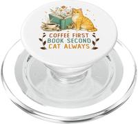 Coffee First Book Second Cat Always Reading Library Cat Love PopSockets PopGrip pour MagSafe