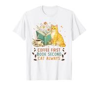 Coffee First Book Second Cat Always Reading Library Cat Love T-Shirt
