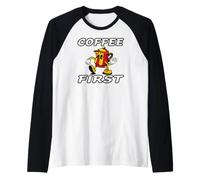 Coffee First Retro Cartoon Mascot Barista Manche Raglan
