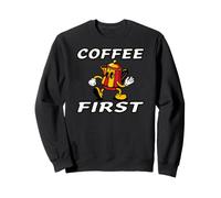 Coffee First Retro Cartoon Mascot Barista Sweatshirt