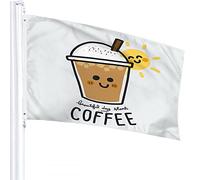 Coffee Flag 3x5 FT Cute Cartoon Sunshine Doodle Beautiful Day Start with Coffee Outdoor Flags Large Welcome Yard Banners Home Garden Yard Lawn Decor Brown White