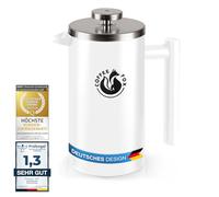 Coffee Fox French Press Cafetière en acier inoxydable à double paroi Filtre à pression noir Presse à café français (Blanc 1000 ml)