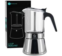 Coffee Gator 4 Tasses Pot à moka 200 ml, Design Transparent en Verre et Acier Inoxydable, Cafetière Moka, Cafetière italienne, Argentée