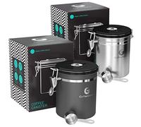 Coffee Gator 473ml Boîte à Café Hermétiques, Paquet de 2 Conteneurs du Cafe en Acier Inoxydable avec Indicateur de Date et Cuillère, Pour Sucre, Café Moulu, Grains, Thé, Céréales, Farine, Biscuits