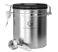 Coffee Gator Boîte à café hermétique 0,9 l - récipient pour grains de café en acier inoxydable avec valve de CO2 et affichage de la date dans le couvercle - Étanche aux arômes - Avec cuillère doseuse