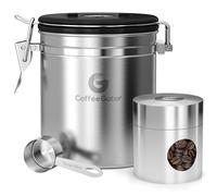 Coffee Gator Boîte à café hermétique en acier inoxydable de 473,6 g et verre borosilicate de 113,4 g avec suivi de la date, cuillère pour moulu, haricots, sucre, thé, cookies