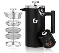 Coffee Gator Cafetière À Piston 1 Litre, En Acier Inoxydable 304, Double Paroi Isolée, Filtration 4 Niveaux, Avec boîte à Café, Portable Pour Café ou Thé Chaud et Froid, Cuisine, Camping, Noir