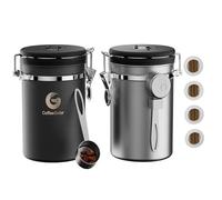 Coffee Gator Récipient à café en acier inoxydable de 1900 ml, récipient hermétique avec couvercle, indicateur de date, valve de décompression du dioxyde de carbone, cuillère doseuse