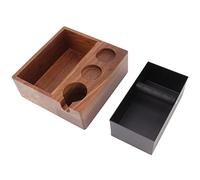 Coffee Knock Box Station de Tassage en Bois de Noyer, Rangement 3 Trous pour Porte - Tamper 51mm 54mm - Design Ergonomique, Antidérapant, Idéal Bar à Café à Domicile (Pour poignée de 58 mm)
