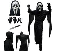Coffee Life Plus®Halloween Ghostface Costume,Déguisement Scream pour Adulte,Déguisement d'Horreur,Cape Scream Masque Halloween,Cosplay de Fête Fantôme Effrayant Pour Adulte