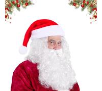 Coffee Life Plus Perruque de Barbe de Noël,Perruque de Noël,Barbe de Santa,Bonnet de Père Noël,Convient pour l'habillage du Père Noël,Jeux de Rôle de Noël,Perruque + Barbe + Chapeau 3 in 1