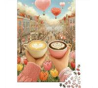 Coffee Love- Casse-tête Romantic Town 1000 Pièces Papier Recy adeau Unisexe, Activité Maison Amusante & Stimulante, Cadeau Célébration 52x38cm/1000pcs