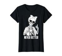 Coffee Lover Fatigué Squelette Never Better Thumbs Up Femmes T-Shirt Graphique avec Valeur