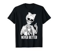 Coffee Lover Fatigué Squelette Never Better Thumbs Up Femmes T-Shirt Graphique avec Valeur