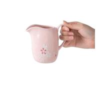 Coffee Milk Pitcher Pichet à crème peint à la main avec poignée, porcelaine fine, capacité de 340 ml, for café, thé, vinaigrettes, sirops, sauces(Pink)