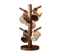 Coffee Mug Holder - 6-Hook Cup Tree for Counter Display | Metal and Wood Construction with Multi Arm Design, Rotating Rack for Kitchen Living Room Cafe Restaurant Party Table Organization