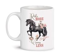 Coffee Mugs Avec Poignée Tasse Céramique Plus De Soucis, Moins De Fleurs Pour Les Amoureux Des Chevaux Humour Tasses En Porcelaine Pour Maman Fête Des Pères Décorer 330Ml