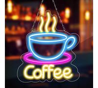 Coffee Neon Sign, Café/Feuille Lumineuse LED Café Plaque Néon avec Interrupteur Réglable Chaîne Suspendue Fonction USB Pour Bar Salon Décoration