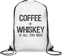 Coffee Plus Whiskey is All You Need Sac de sport décontracté avec cordon de serrage Blanc