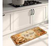 Coffee Ritual Tapis de cuisine doux pour sol, motif grains de café vintage et théière - Tapis doux et confortable - Lavable - Pour éviers de cuisine, buanderie et salle de bain - 40,6 x 119,4 cm