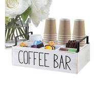 Coffee Station Organizer - Desktop Storage Box Coffee Pod Holder, Wood Coffee Bar Organizer, White Coffee Station Accessories Multifunctional Coffee Bar Organizer Tray for Coffee Accessories Organize