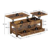 Coffee Table Height Adjustable, Wooden Coffee Table with Storage Space, Living Room Table, Height Adjustable, Living Room Table, Dark Brown with Drawer