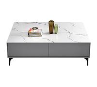 Coffee Table with 2 Drawers for Living Room Modern Coffee Table with Storage Solid Wood Cocktail Table with Slate Tabletop Carbon Steel Tripod Sofa Table Office Table Accent Table Grey