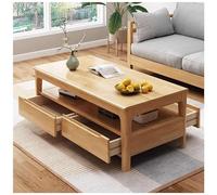 Coffee Table with Storage for Living Room, Farmhouse Style Center Table, with 4 Drawers and Open Shelf, 2 Tier Wooden Dining Center Tables, Solid Wooden Rectangle Table,Natural,39in/100cm