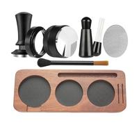 Coffee Tamper - 58mm Coffee Powder Tamping Tools | Professional Espresso Tamper Set | 7-Piece Espresso Machine Accessories With Wooden Base And Scale Powder Hammer For Cafe Office Countertop And Home