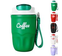 Coffee Vacuum Flask, Portable Coffee Cup, Stainless Steel Insulated Water Bottle with Lid and Handle, Hot Cold Drinkware Travel Cup Home Office Outdoor Camping Daily Use (Green, 360ML-Handle)
