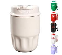 Coffee Vacuum Flask, Portable Coffee Cup, Stainless Steel Insulated Water Bottle with Lid and Handle, Hot Cold Drinkware Travel Cup Home Office Outdoor Camping Daily Use (White, 260ML)