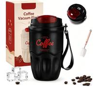 Coffee Vacuum Flask, Portable Coffee Cup with Leak Proof Lid & Handle, Stainless Steel Insulated Water Bottle for Hot and Cold Drinks, Vacuum Flask for Home & Office (Black Digital Display Model)