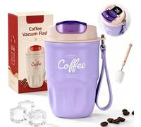 Coffee Vacuum Flask, Portable Coffee Cup with Leak Proof Lid & Handle, Stainless Steel Insulated Water Bottle for Hot and Cold Drinks, Vacuum Flask for Home & Office (Purple Digital Display Model)