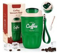 Coffee Vacuum Flask, Portable Coffee Cup with Leak Proof Lid & Handle, Stainless Steel Insulated Water Bottle for Hot and Cold Drinks, Vacuum Flask for Home & Office (Green Digital Display Model)