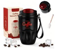 Coffee Vacuum Flask, Portable Coffee Cup with Leak Proof Lid & Handle, Stainless Steel Insulated Water Bottle for Hot and Cold Drinks, Vacuum Flask for Home & Office (Black Standard Model)