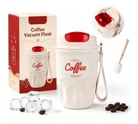 Coffee Vacuum Flask, Portable Coffee Cup with Leak Proof Lid & Handle, Stainless Steel Insulated Water Bottle for Hot and Cold Drinks, Vacuum Flask for Home & Office (White Standard Model)