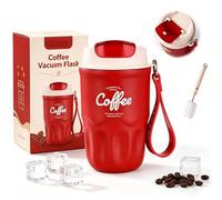 Coffee Vacuum Flask, Portable Coffee Cup with Leak Proof Lid & Handle, Stainless Steel Insulated Water Bottle for Hot and Cold Drinks, Vacuum Flask for Home & Office (Red Standard Model)