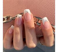 Coffin False Nails French Short Fake Nails Natural Press on Nails Ballerina Acrylic Stick on Nails 24pcs for Women and Girls(26 Piece Set)