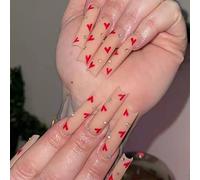 Coffin False Nails Heart Press on Nails Valentine's Day Pink Long Fake Nails Ballerina Acrylic Stick on Nails 24pcs for Women and Girls
