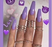 Coffin False Nails Purple Halloween Fake Nails Reusable Acrylic Ballerina Press on Nails Full Cover Stick on Nails 24pcs for Women and Girls（Lavender）