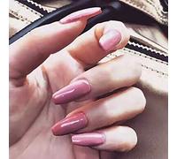 Coffin False Nails Short Fake Nails Glossy Acrylic Stick on Nails Full Cover Press on Nails 24pcs for Women and Girls(Nude Pink)