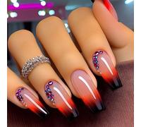 Coffin Press On Nails Faux Bâton Brillant En 12 Tailles 24 Pièces Conseils Français Pour Décorations Artistiques Sur Les Ongles Coffin Amande French Tip On Nail