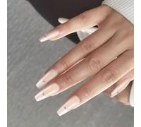 Coffin Press On Nails Paillettes Faux Stick On En 12 Tailles 24Pcs Conseils Français Pour Les Décorations Artistiques Sur Les Ongles Coffin Amande French Tip On Nail