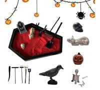 Coffin Zen Garden | Décoration De Sable De Cercueil pour Halloween - Kit De Jardin Zen Gothique avec Crâne pour Ornement Intérieur, Microlandscape Effrayant pour La Méditation