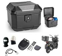 Coffre 38 litres GIV complet avec plaque + kit de montage compatible avec P Iaggio NRG 50 Extreme CAT Valise pour coffre arrière de moto scooter noir pour 1 casque modulaire