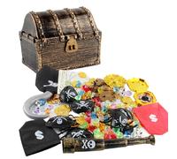 Coffre À Bijoux Pirate Pour Enfants, 143 Pièces, Boîte Dorée, Jouet Décoratif, Nouveaux Jouets Portables, Maison De Jeu, Jouets Fidget