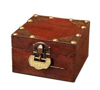 Coffre à bijoux vintage miniature en bois avec serrure alliage et motifs cuivre for bagues bibelots(M)